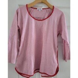 LAKE Pima cotton medium Striped red & White Long Sleeve Top with Red Trim